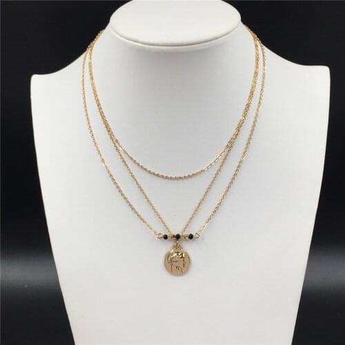 Bohemia Figure Engraved Pendant Black Bead Cubic Strand Layered Necklace For Women Girl Trendy Jewelry High Quality