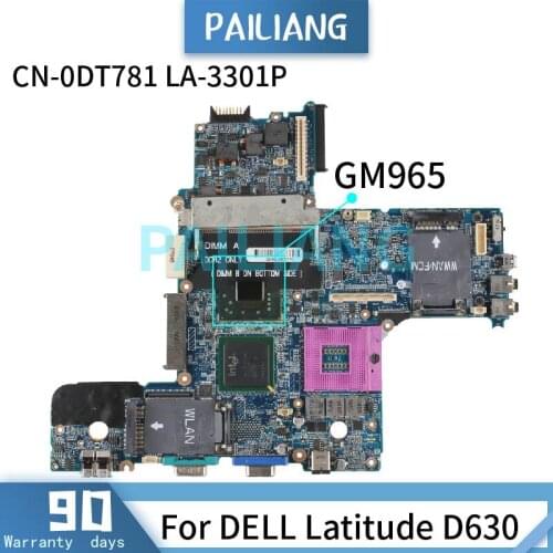 PAILIANG Laptop motherboard For DELL Latitude D630 Mainboard LA-3301P GM965 DDR2 tesed