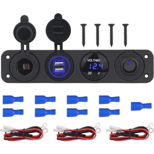 DIY 4 Hole Panel 4.2A Dual Usb Charger Cigarette Lighter Switch VoltMeter 60CM Cable for Car Boat Trailer Vehicles Truck Yacht