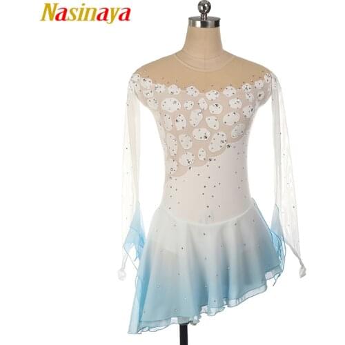 Nasinaya Figure Skating Dress Customized Competition Ice Skating Skirt for Girl Women Kids Gymnastics Performance White Clouds