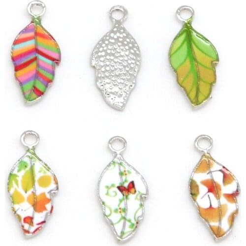 New 2Pcs/5Pcs/lot Alloy Enamel Leaf Charms Pendants Drop Oil Necklace Pendant Fit for Bracelets Earring Making Jewelry Findings