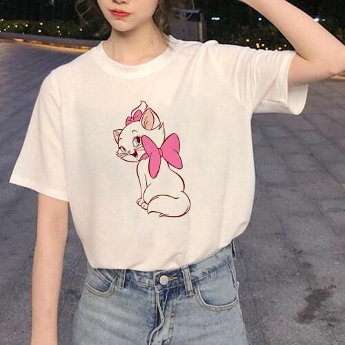 Marie Cat Print Cartoon Casual Summer Tops Fun Female Loose Disney The Aristocats Tees Cute Ulzzang Vintage T-Shirt