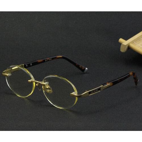Rockjoy Stone Glasses Male Women Oval Round Rimless Sunglasses Men Natural Crystal Lens Anti Eye Dry Heavy Shades