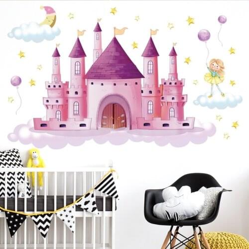 Pink Castle Wall Stickers for Kids Room Home Living Room Bedroom Wall Decorative Vinyl Sticker Nursery Decal Boy Girl Room Decor