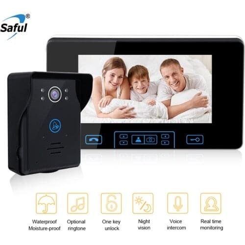 Saful 7 inch Wireless Video Doorbell Intercom 2.4GHz Digital Door Phone System With 1 Monitor Doorbell Camera Doorbell