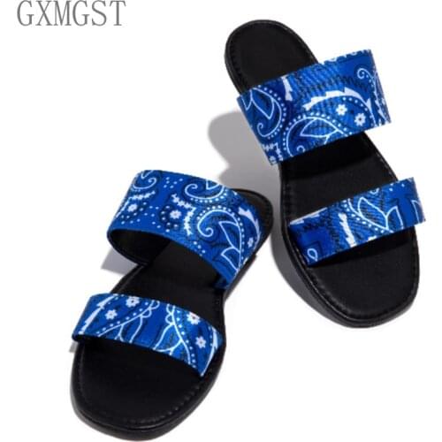 Womens Slippers Graffiti Bandana Slides Cashew Flower Silk Flats Shoes Outdoor Beach Sandals Summer Ladies Home Footwear 2020