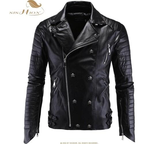 SISHION New Jackets Punk Style Motorcycle Biker Jackets Leather Men QY0334 Fashion Leather Coats Men Slim Jackets 5XL
