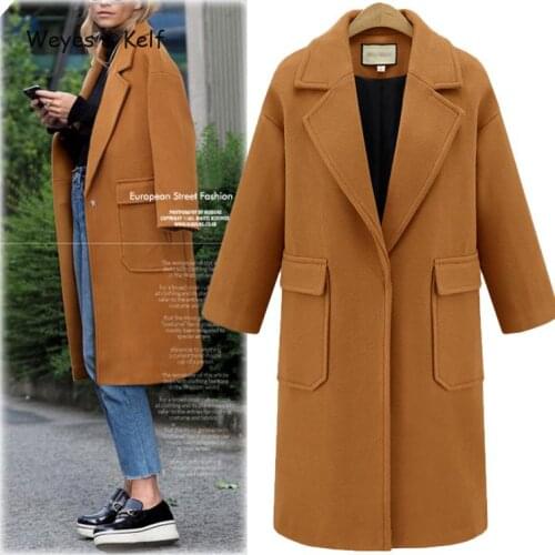 Weyes & Kelf Turn-down Collar Slim Long Wool Coat Women 2020 Winter Solid Woolen Trend Coat Feminino Woolen Overcoat