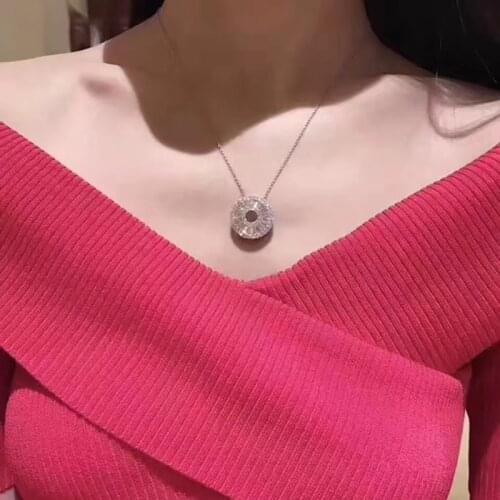 YPAY8 Hot Brand Pure 925 Sterling Silver Jewelry For Round Square Zircon Wedding Silver Jewelry Happy Pendant Rose Gold Necklace