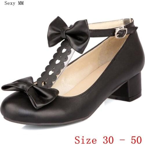 Ladies Low Med heel Mary Janes Shoes Square Women Pumps Office Career Shoes Med High Heels Kitten Heels Small Plus Size 30 - 50