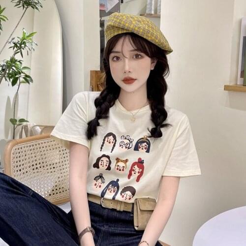 Women Clothing Short-sleeved T-shirt Womens Summer New Style Korean Style Design Niche Loose Thin Inner Jacket