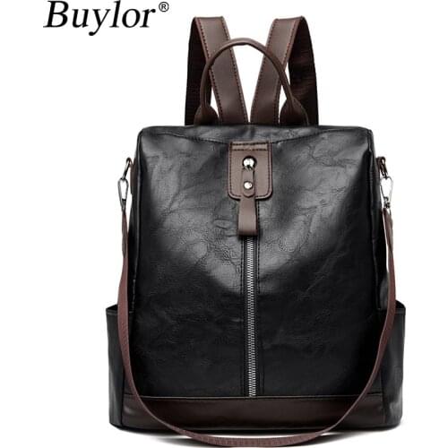 Buylor Anti-theft Backpacks For Women High Quality PU Leather Ladies Shoulder Bag Fashion Large Capacity Female Handbags