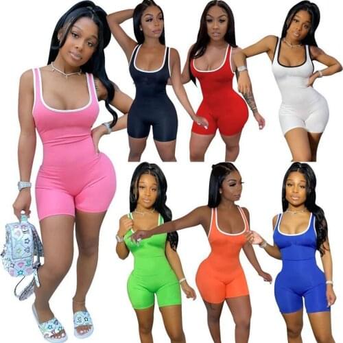 Womens Sexy Solid Color Casual Sports Shorts Vest Jumpsuit