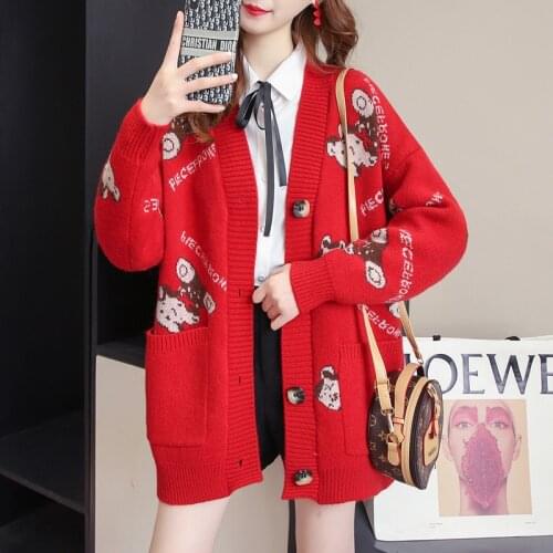 New Fashion Spring 2021 Women Cardigans Casual Warm Long Design Female Knitted Sweater Cartoon Cardigan Sweater Lady