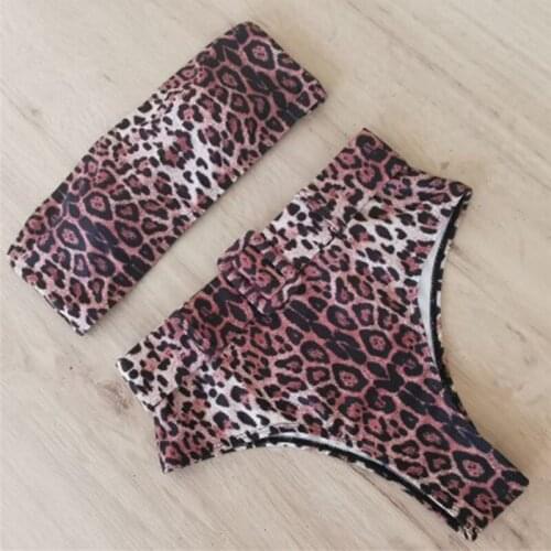 Ms. Xia Youth New Bikini Multi Color Printing Snake Skin Leopard Pattern Swimsuit Button Sexy Bra High Waist Split