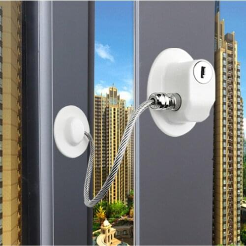 1 Pc Child Protection Window Refrigerator Lock with Stainless Steel Key Cylinder Baby Safety Window Stop Without Punching