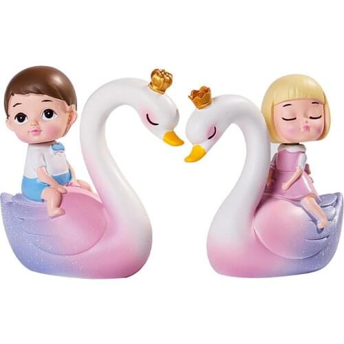 2Pcs/Set Swan Couple Cake Decoration Resin Swan Sculpture Graceful Home Office Desk Decoration Ornament