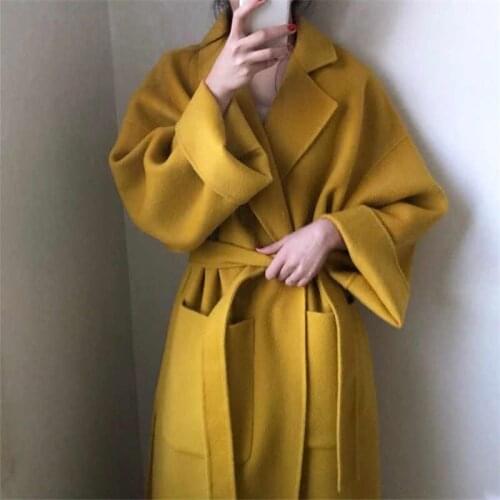 2019 autumn and winter models Korean version of the straps lapel long paragraph ginger coat loose wool coat Cashmere Regular