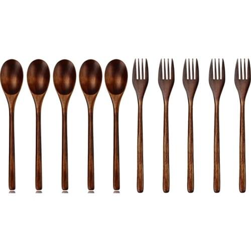 5 Pieces Wooden Forks, Japanese Wood Salad Dinner Fork Tableware Dinnerware for Kids Adult (No Rope Wooden Forks) with 5 Pieces
