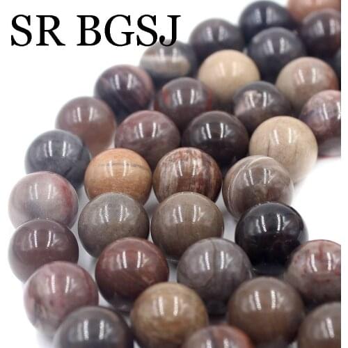 Free Shipping 6 8 10 12 14mm Natural Round Wood Fossil Jaspers Loose Diy Jewelry Making Beads 15inch