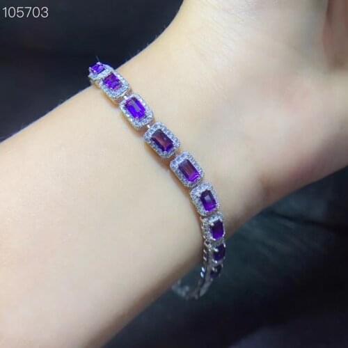 Natural Amethyst bracelet, square gem. Particle Selection, 925 Pure Silver, High-end Jewelry Monopoly