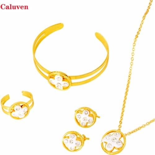 Kids Bangles Earring Rings Sets African baby jewerly charms Flower Jewelry sets for baby accessories bridal Jewerly for Girls
