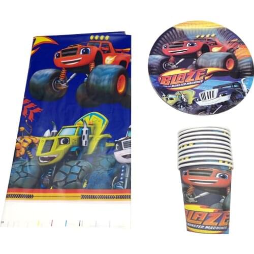Baby Shower Blaze Monster Machines Decorate Cups Plates Kids Boys Favors Dishes Glass Happy Birthday Party Table Cover 21PC/lot