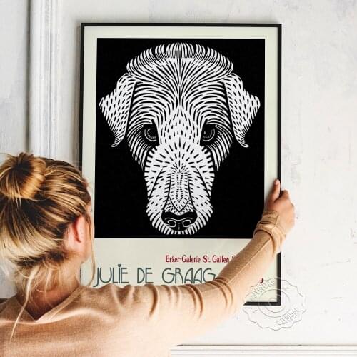 Julie De Gragg 1965 Art Poster, Personalised Animal Exhibition Art Prints, Black And White Dog Wall Picture Home Kids Room Decor