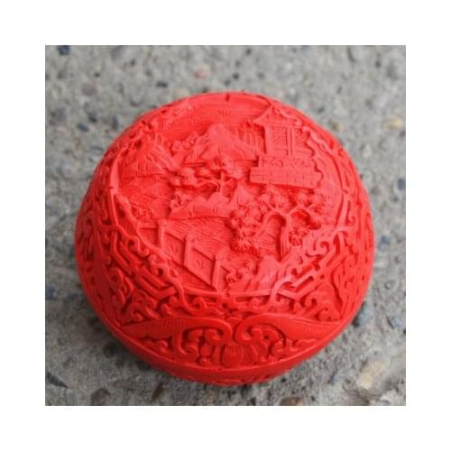 Exquisite Chinese Traditional Technology Red Lacquerware Beautiful Landscape Auspicious Jewelry Box