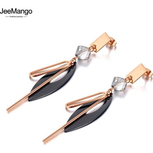 JeeMango Titanium Stainless Steel Geometry Acrylic Earrings Rose Gold Fashion CZ Crystal Bohemia Party Jewelry For Women JE20180
