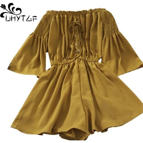 UHYTGF Summer jumpsuit Female fashion off shoulder sexy Overalls for women Small fresh Korean loose rompers womens jumpsuit 1149