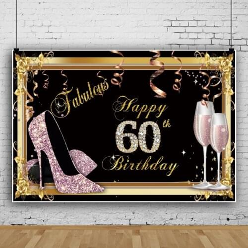 Laeacco Happy Fabulous Women 60th Birthday Party Ribbons Pink High Heels Photozone Poster Photo Background Photo Backdrops