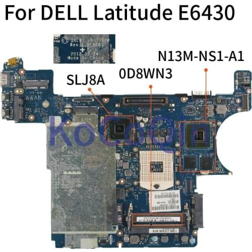KoCoQin Laptop motherboard For DELL Latitude E6430 Mainboard CN-0D8WN3 0D8WN3 QAL81 LA-7782P SLJ8A N13M-NS1-A1 DDR3