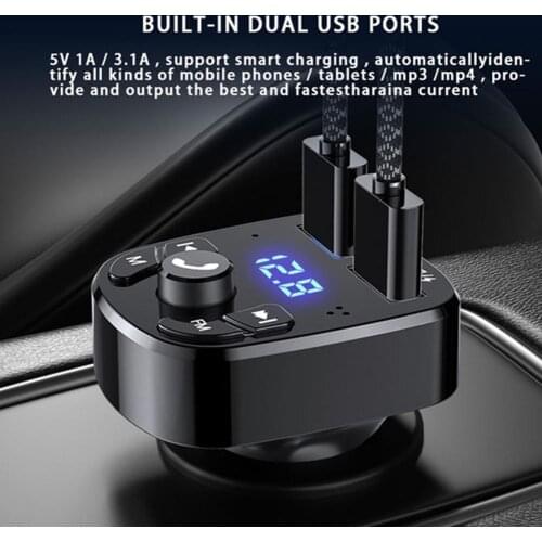 Multifunctional Bluetooth compatible version 5.0 FM transmitter car player kit LED display fast with dual USB car charger