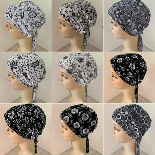 Underscarf Muslim Flowers Print Sequins Laceing Cap Beanie Islamic Turban Headcover Hat Dubai Arab Women Bonnet Hijab Headwear