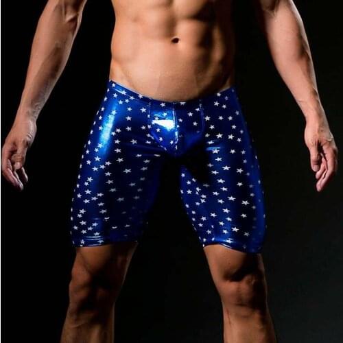 Men Sexy Polyester Casual Shorts Fashion 2020 Star Leather Funny Lounge Satin Pajama Short Leggings