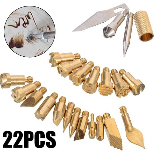 22Pcs Wood Burning Pen Tip Craft Set Iron Carving Pyrography Tool Art Soldering Pen Brass Welding Tips For Wood Embossing