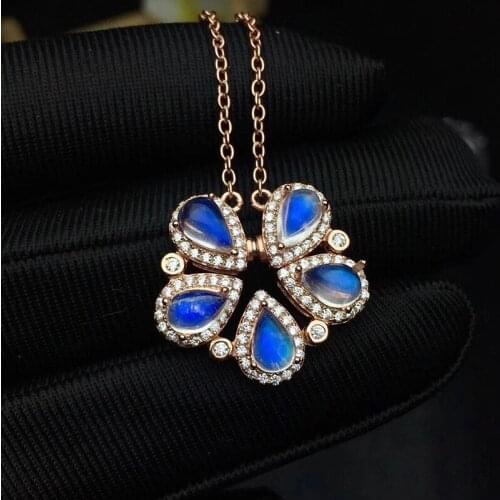 Natural blue moonstone 4mm*6mm sliver pendant for girl and women