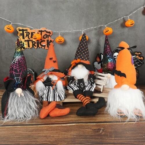 2021 New Halloween Long Legs with Broom Dwarf Doll Creative Faceless Doll Home Decoration Desktop Ornaments