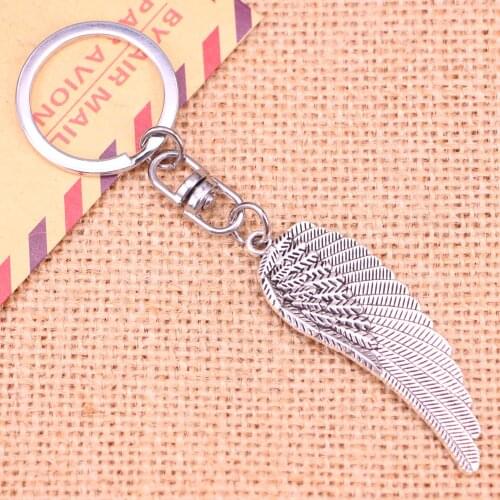 New Fashion Keychain 55*19 mm angel wings Pendants DIY Men Jewelry Car Key Chain Ring Holder Souvenir For Gift