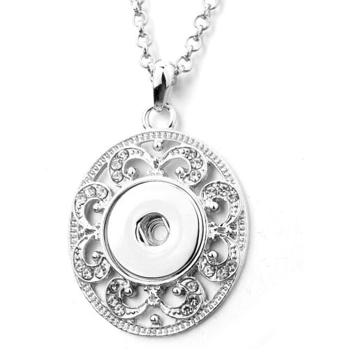 New Snap Jewelry Crystal Round Flower Pendants Snap Button Necklace with Chains Fit 18mm Snap Button Jewelry for Women