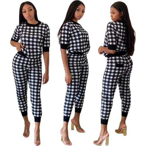 New fashion slim womens suit Black and white plaid sports and leisure two-piece suit Tight-fitting sexy straight tribute