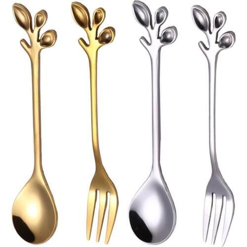 Originality Leaf Metal Coffee Spoon Small Luxury Cute Coffee Stirring Spoon Stainless Steel Seasoning Dessert Fork Teaspoon 1pc