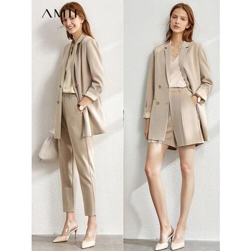 Ship from RU Amii Minimalism Spring Suit Lady Blazer Women,Lace Vneck Tanks,High Waist Womens pants Female Shorts 12060909