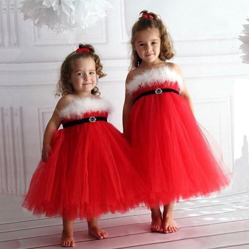 Dress For Girl Red Gown Princess Dresses Boutique New Year Gift Baby Girl Clothes Santa Elk Headwear Vestido Natal Hat