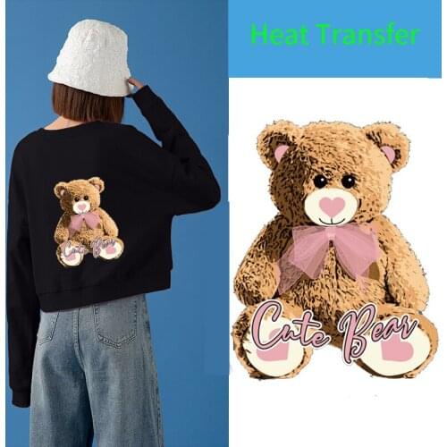 Hot Cartoon brown bear heat transfer stickers For Iron on childrens T-shirt decoration accessories can be washed DIY stickers
