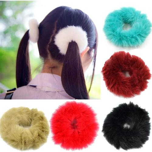 Faux Kids Band Furry Ring 2Pcs Elastic New Rope Fur Girls Hair Scrunchie Fluffy