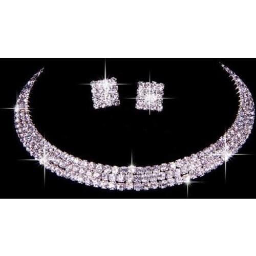 Luxury Wedding Bridal Jewelry Sets for Brides Women Necklace and Earrings Silver Rhinestone Crystal Jewelry