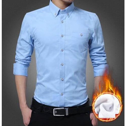 2019 new arrival businessmen winter shirt warm fleece slim fit casual blouse long sleeves turn down collar single breasted tops