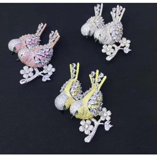 Unisex double birds brooch 925 sterling silver fine jewelry blingbling free shipping classic